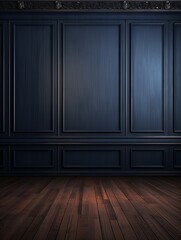 a floor in an empty room with the navy blue wall