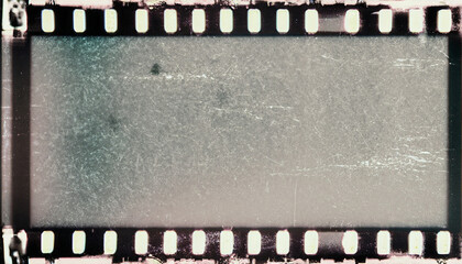 Noisy film frame with heavy scratches, dust and grain. Abstract old film background; retro futuristic fm radio design - obrazy, fototapety, plakaty