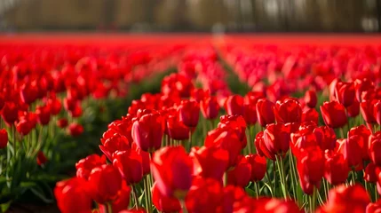Fotobehang a field of red tulips © Mihaela