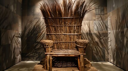 tribal leader's throne made of reeds - obrazy, fototapety, plakaty