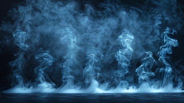 Special effect of hot steam for coffee, tea, bbq and steak menu. Modern gas, smoke, fog, fume isolated on dark background. Realistic elements for a website, print, hookah promotion.
