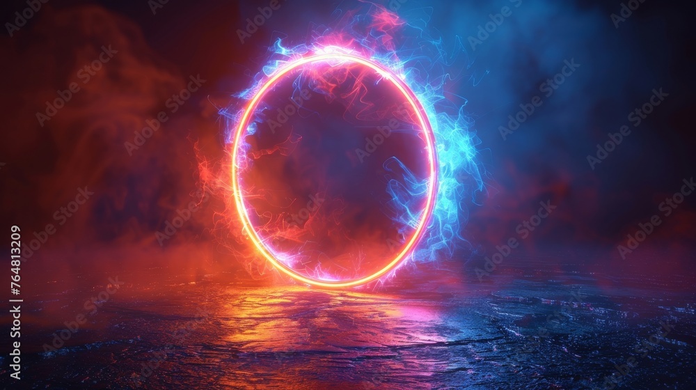 Aufkleber geometric blue light in the shape of a circle. 3-d light. abstraction