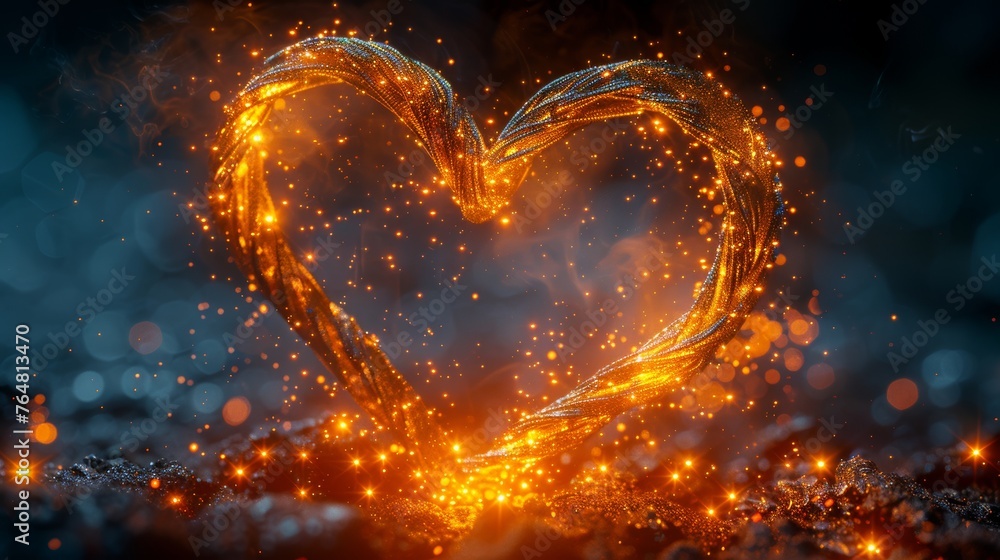 Poster light heart isolated on transparent background. isolated heart with flashes. heart-shaped gold wire 