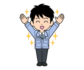 喜んでいる営業マンの男性