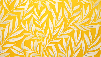 Fond jaune avec des branches et feuilles blanches minimalistes. Arrière-plan pour conception et création graphique. 
