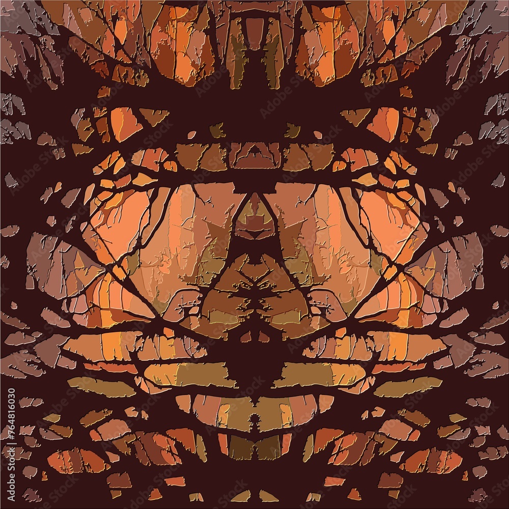 Poster background with symmetrical stained-glass pattern with branches, lights and effect 3d of relief in b