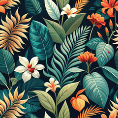 seamless floral pattern vector illustration, Botanical seamless tropical pattern
