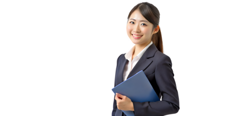 Elegant Japanese Woman, Beaming in Business Attire