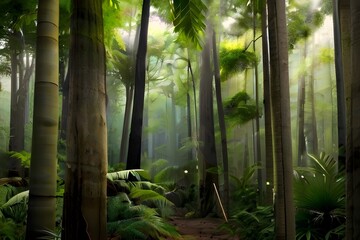 panorama banner background of tropical forest landscape scene for using in concept of environmental...
