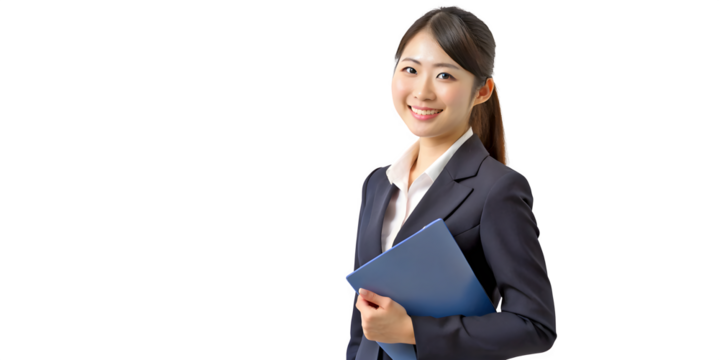 Elegant Japanese Woman, Beaming in Business Attire