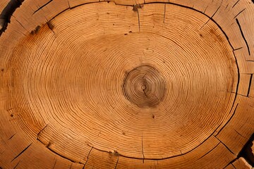 smooth cross section brown tree stump slice with age rings