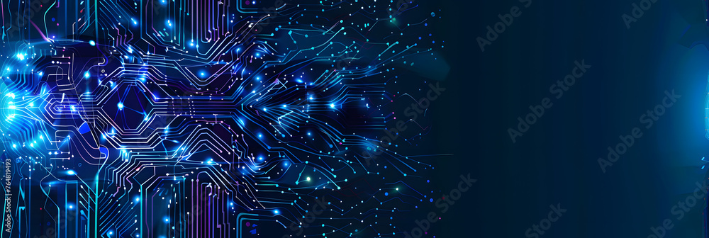 Poster quantum computer technology concept. futuristic blue circuit board background vector. modern technol