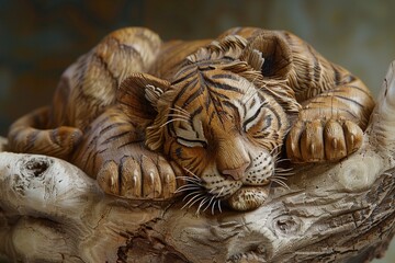 Sleeping wild animal in 3D wood 