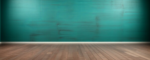 a floor in an empty room with the turquoise wall - obrazy, fototapety, plakaty