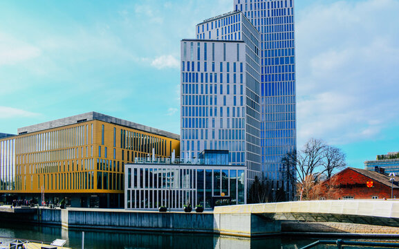 Malm&ouml;, Sweden - September 10, 2023: Modern scandinavian architecture buildings. View of Malmo Skyline and Hamnkanalen Canal - Malmhattan.