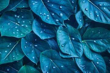 Wet Fresh tropical blue leaves texture background