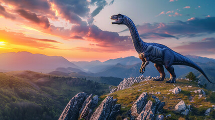 Dinosaur in mountains. 