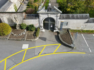 Drone view at a the convent of Engelberg in the Swiss alps