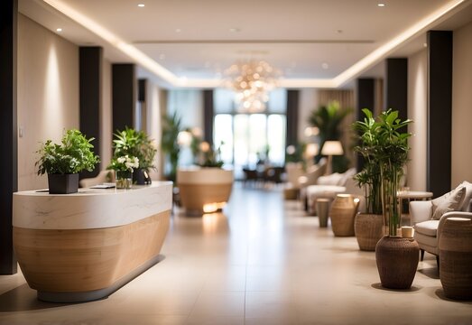 Blurred image of a boutique hotel check-in area, generative AI