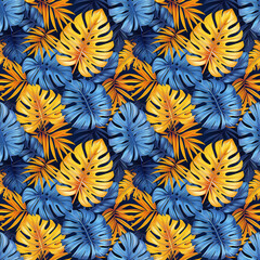 Yellow and Blue Leaves on Black