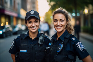 Fototapeta premium Fictional person Police man woman made with Ai generative technology serious face expression