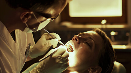 Dental Examination in Progress, Close-up view of a dental check-up with patient and dentist in a clinic