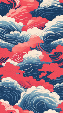 water waves pattern, japnese style, illustration сreated with Generative Ai