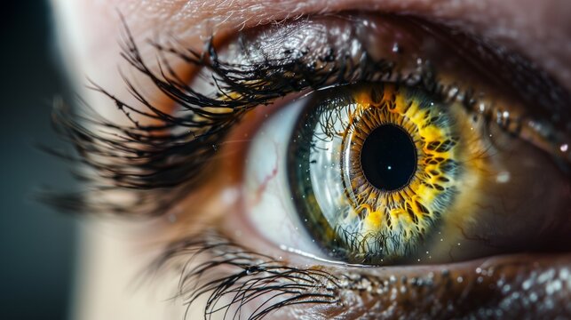 Macro photograph of a human eye. Capture the intricate details of the iris.