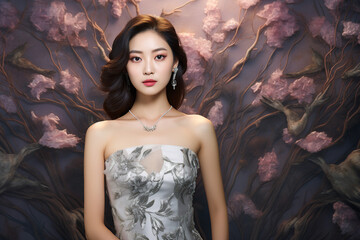 Generative AI portrait of lovely elegant classy woman hollywood star in stylish dress on red carpet