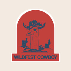 logo vintage american cowboy skull head vector illustration with apparel design poster