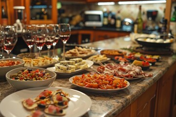 Obraz premium An abundance of gourmet food artfully laid out on a kitchen table, ready for a special festivity