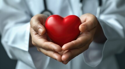 Doctor holding a red heart in hands. Healthcare and medical concept.