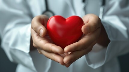 Doctor holding a red heart in hands. Healthcare and medical concept.