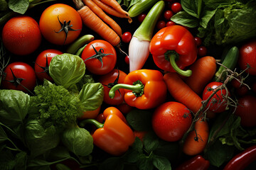 AI generated image of fresh organic eco vegetables isolated on black background