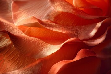 Stunning visual composition focusing on the textures and shades of orange rose petals in a macro shot - obrazy, fototapety, plakaty