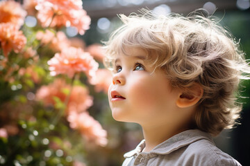 Naklejka premium Happy people enjoying beautiful spring day park trees blossom city view Generative AI illustration