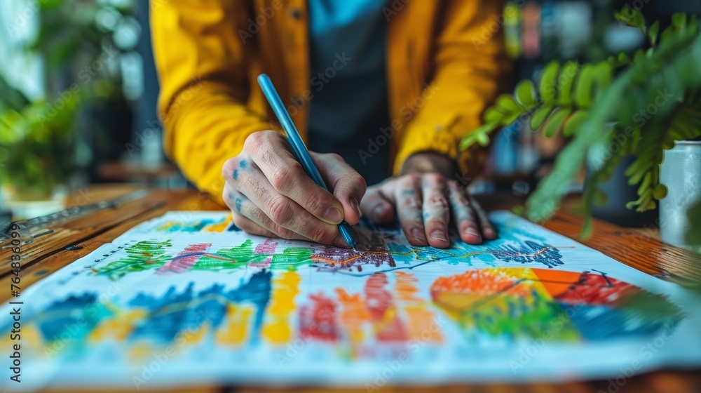 Poster this is a picture of a businessman drawing up an increase arrow graph to represent greater growth fo