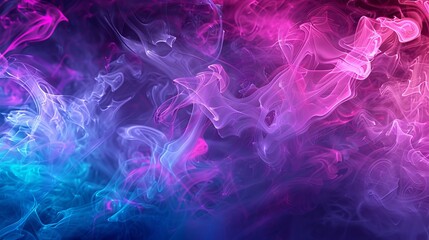 A neon smoke texture created by the ink water splash technique, featuring an aura haze in fluorescent light purple, pink, and blue gradient colors