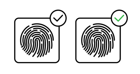 Biometric Fingerprint Authentication Icons. Security Scan and Personal Identification Symbols