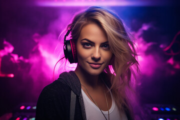 Nice deejay in da club turning dance music nightlife youth party entertainment Generative AI image