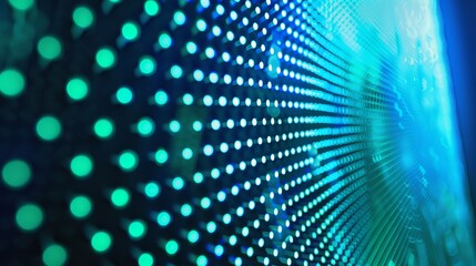 An LED screen background with a gradient of blue and green dots, offering a modern and digital feel