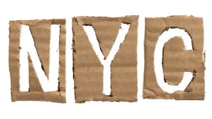 NYC, an abbreviation for New York city, letters crafted from a cardboard