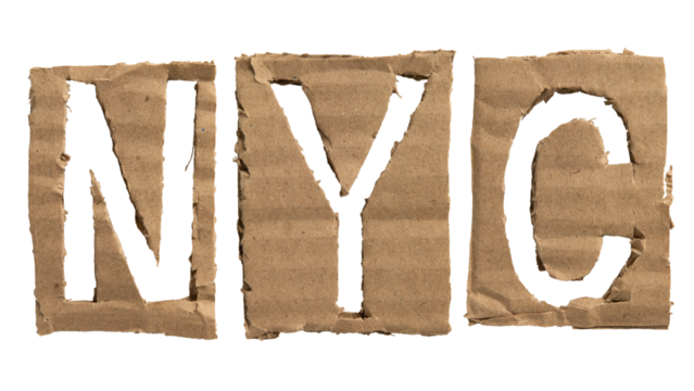 NYC, an abbreviation for New York city, letters crafted from a cardboard