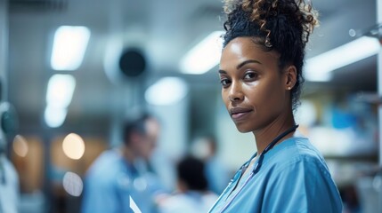 A registered nurse is triaging patients in a bustling emergency room, making quick decisions - obrazy, fototapety, plakaty