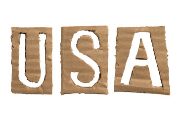 USA, an abbreviation for United states of America, letters crafted from a cardboard