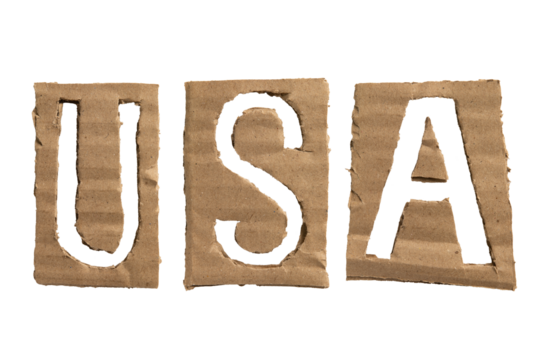 USA, an abbreviation for United states of America, letters crafted from a cardboard