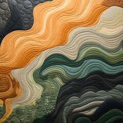 an abstract quilt made of beige and green colors, in the style of naturalistic landscape backgrounds