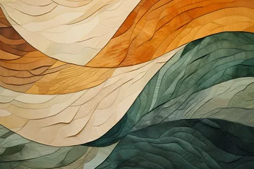 Foto op Canvas an abstract quilt made of beige and green colors, in the style of naturalistic landscape backgrounds © Lenhard