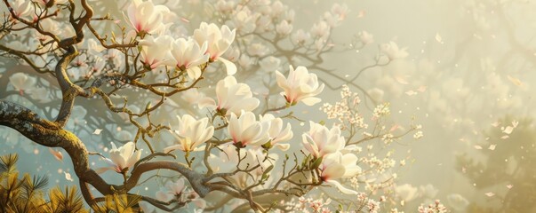 Step back in time with an old-world illustration capturing the magnolia tree in full bloom, emanating the timeless elegance reminiscent of a botanical garden