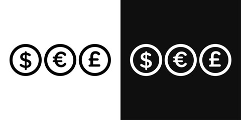 Financial Currency Icons. Symbols of Global Monetary Units and Exchange.